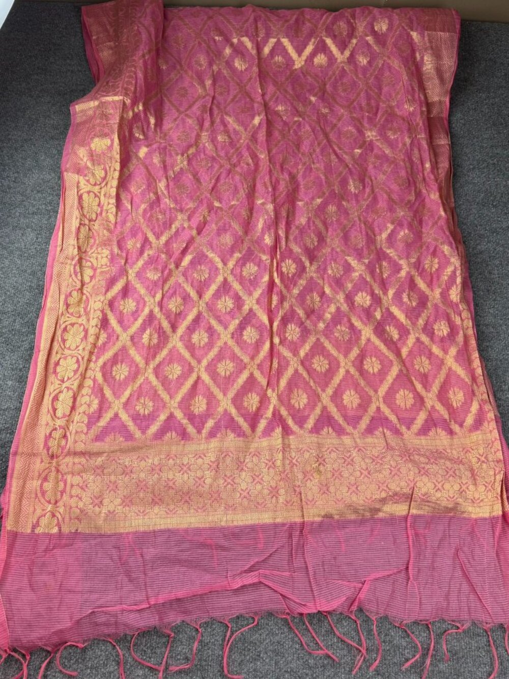 Vintage Banarasi Pink Gold Zari Dupatta Scarf Indian Ethnic Shawl 88x32 INCHES
